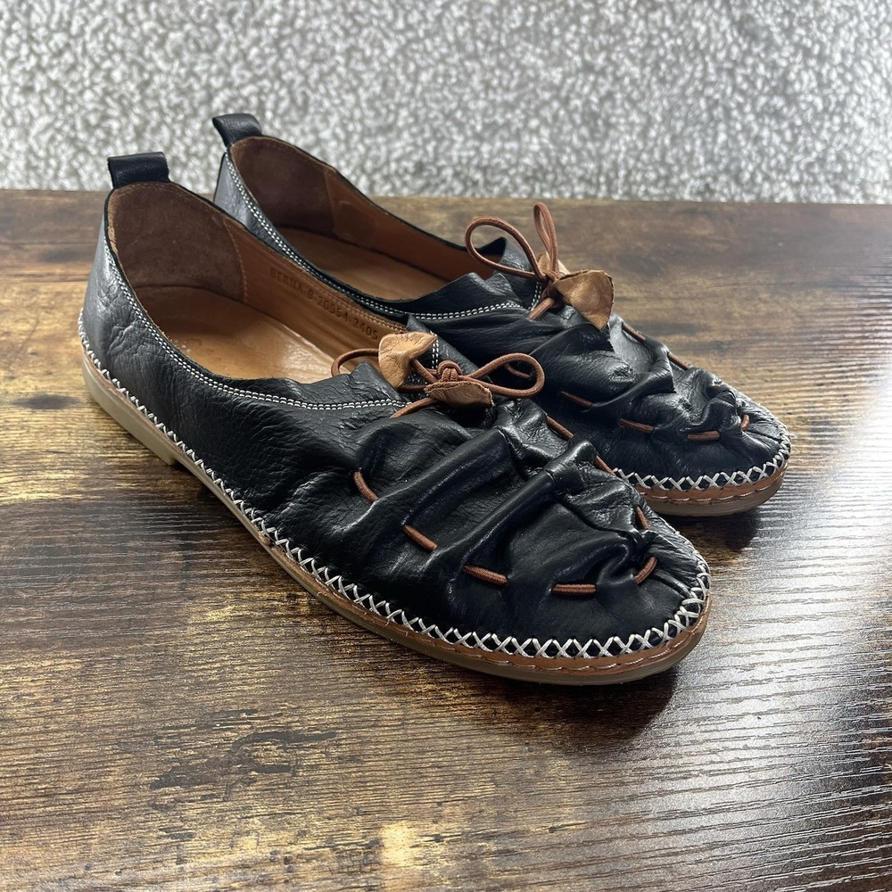 Spring Step Berna Elastic Tie Black Leather Loafers Comfort Women 42EU 11.5US